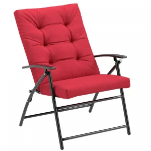 Foldable Lounge Chair, Fabric Upholstered Recliner With Armrest, Red