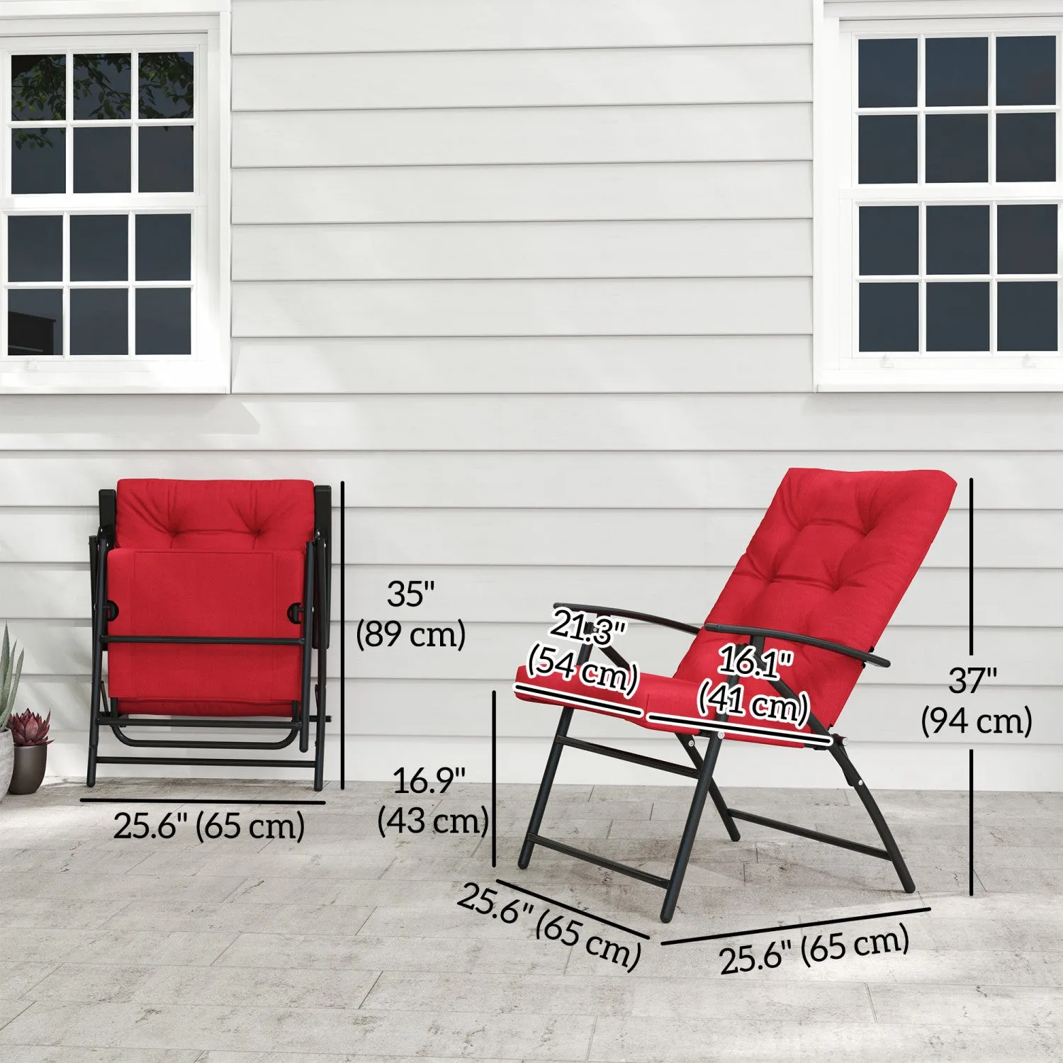 Foldable Lounge Chair, Fabric Upholstered Recliner With Armrest, Red