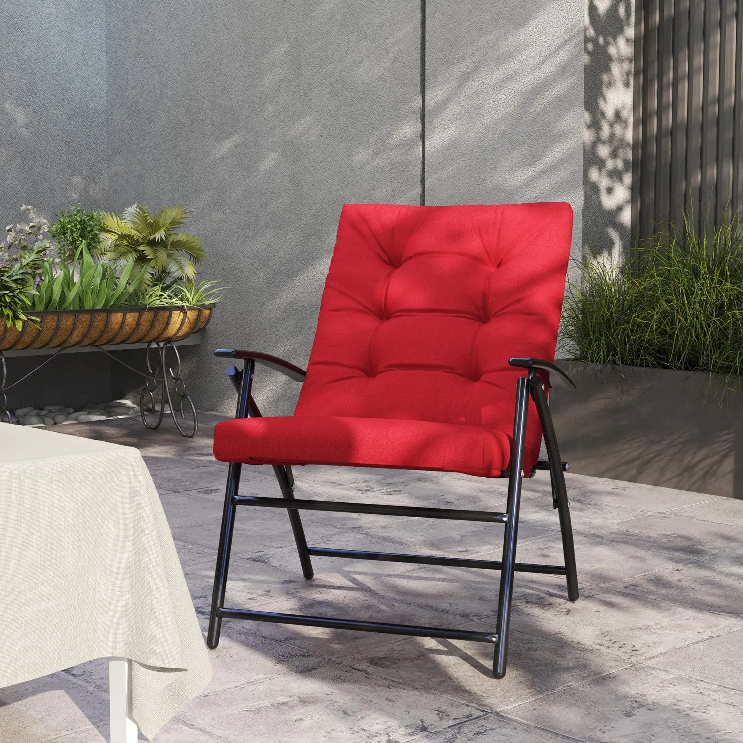 Foldable Lounge Chair, Fabric Upholstered Recliner With Armrest, Red