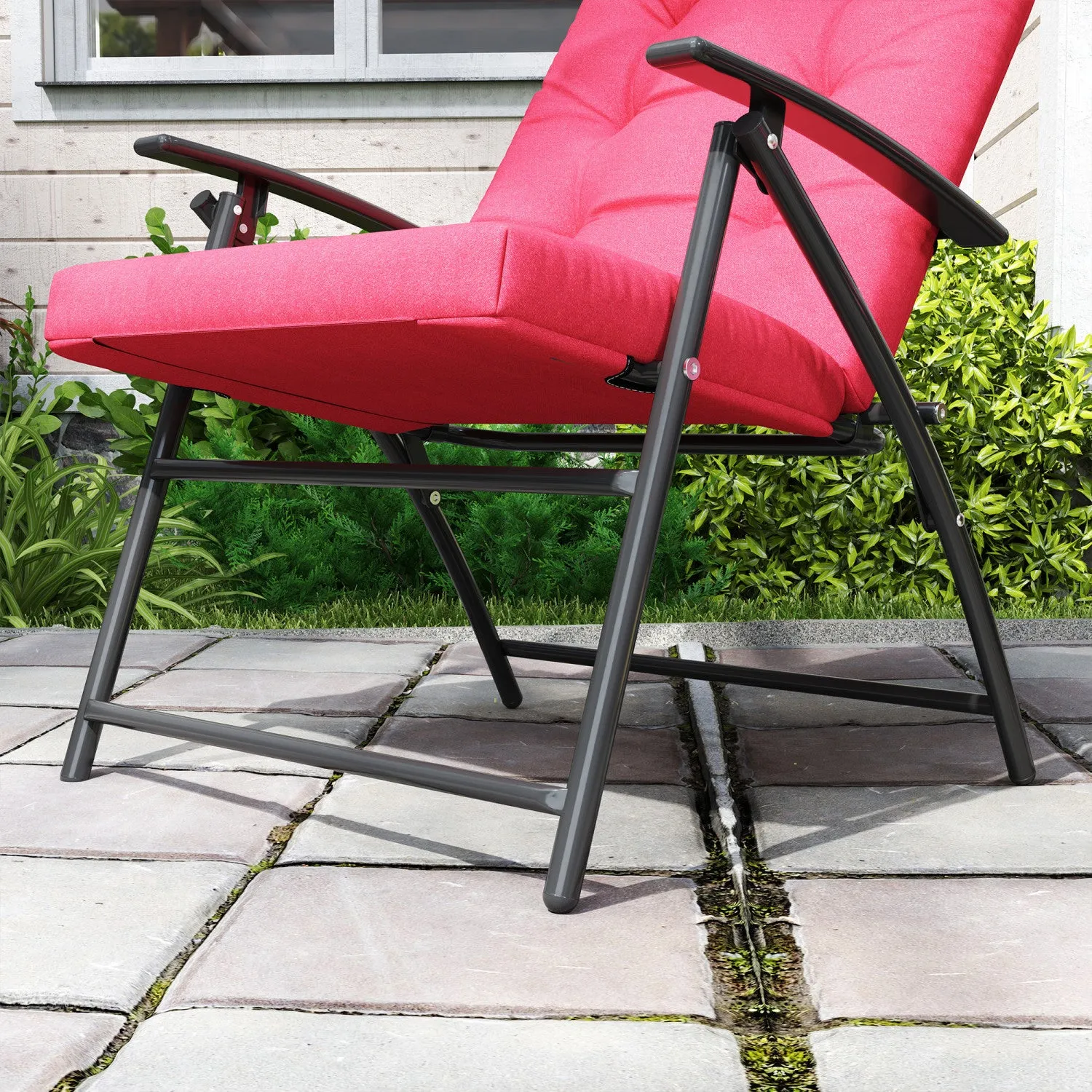 Foldable Lounge Chair, Fabric Upholstered Recliner With Armrest, Red