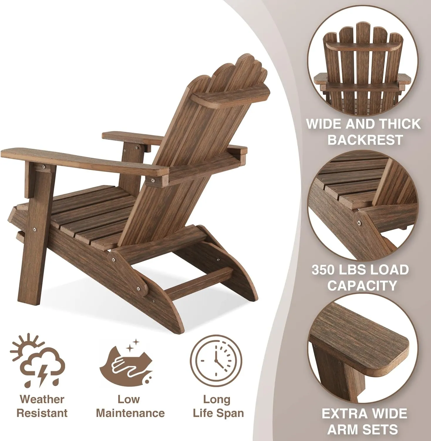 Folding Adirondack Chair, HDPE Adirondack Chairs, All-Weather Resistant Lawn Chairs,Patio Firepit Chairs for Garden- 15min Assembly 350 Lbs