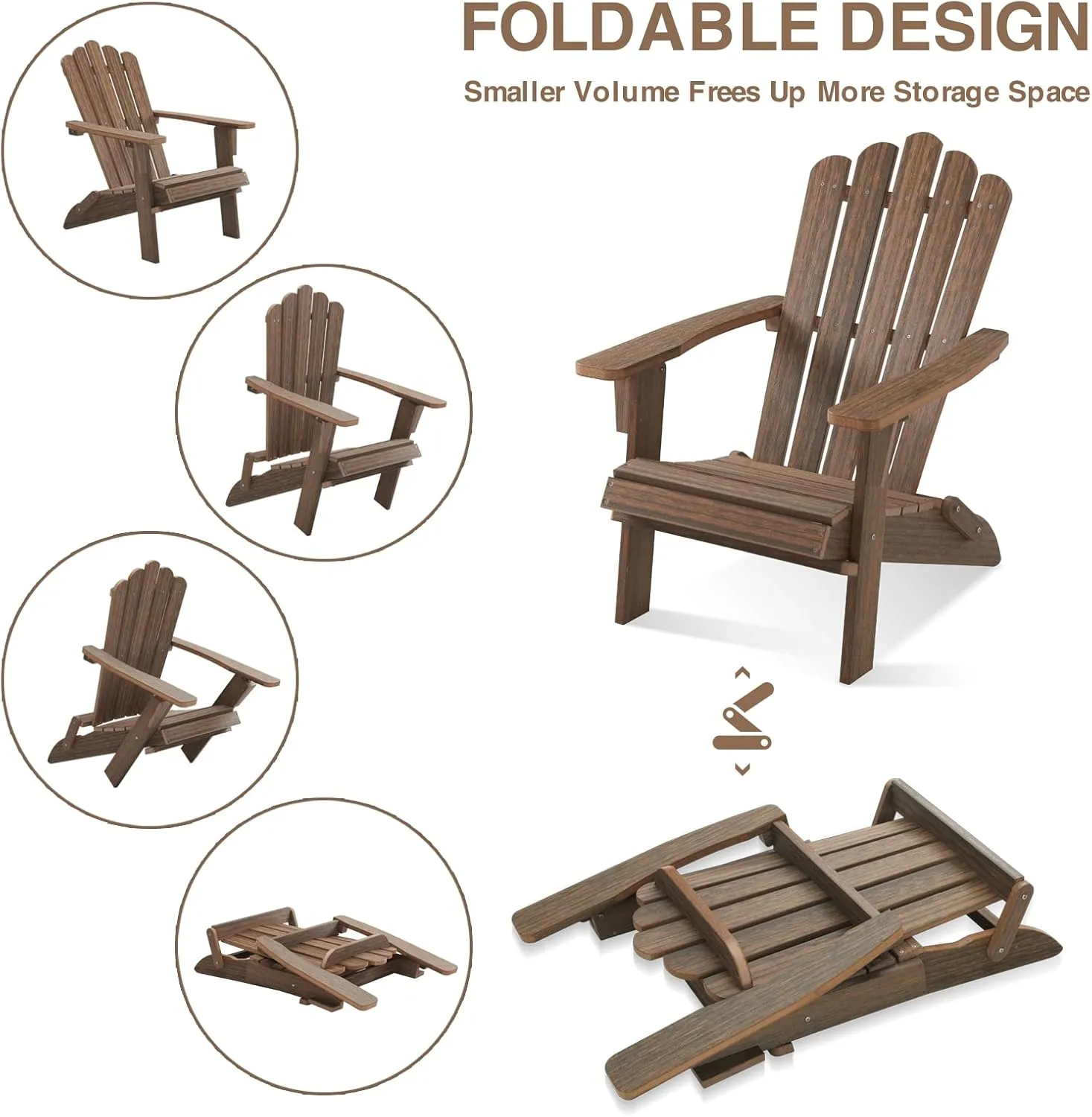 Folding Adirondack Chair, HDPE Adirondack Chairs, All-Weather Resistant Lawn Chairs,Patio Firepit Chairs for Garden- 15min Assembly 350 Lbs