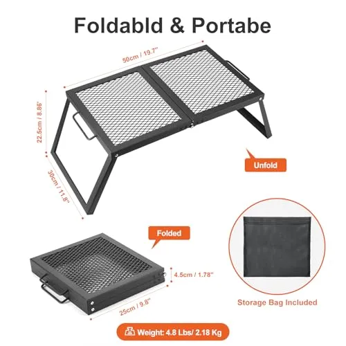 Folding Campfire Grill,Heavy Duty Steel Mesh Grate with Folding Legs