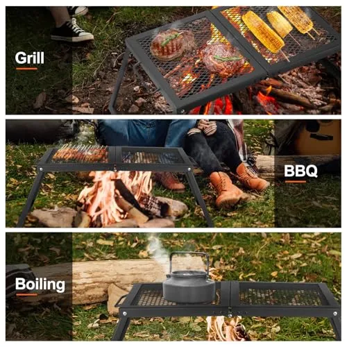 Folding Campfire Grill,Heavy Duty Steel Mesh Grate with Folding Legs