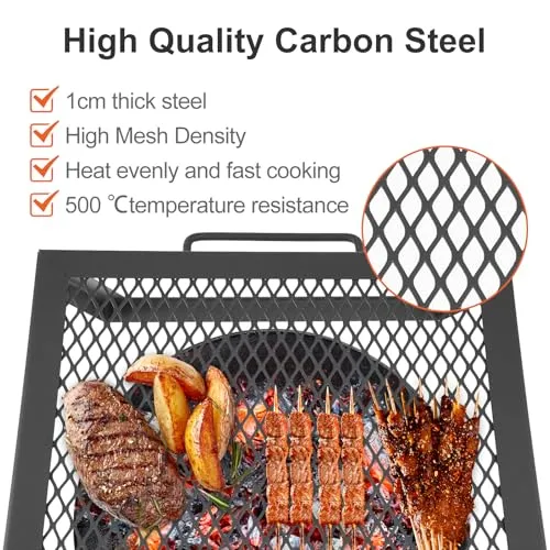 Folding Campfire Grill,Heavy Duty Steel Mesh Grate with Folding Legs
