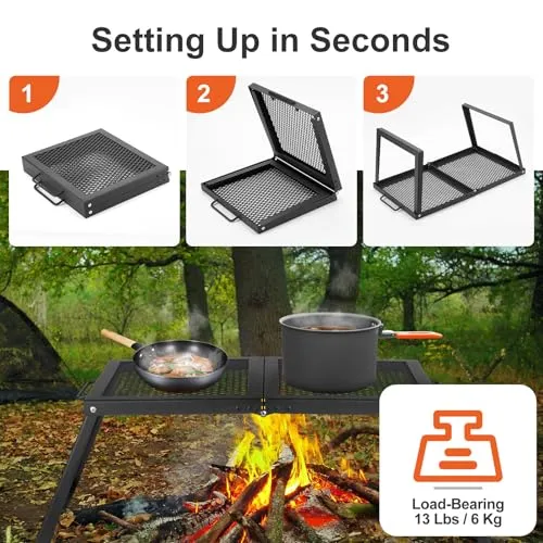 Folding Campfire Grill,Heavy Duty Steel Mesh Grate with Folding Legs