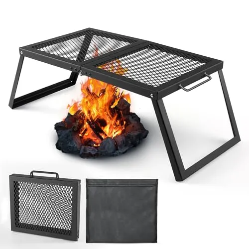 Folding Campfire Grill,Heavy Duty Steel Mesh Grate with Folding Legs