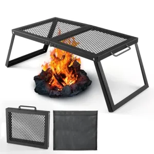 Folding Campfire Grill,Heavy Duty Steel Mesh Grate with Folding Legs
