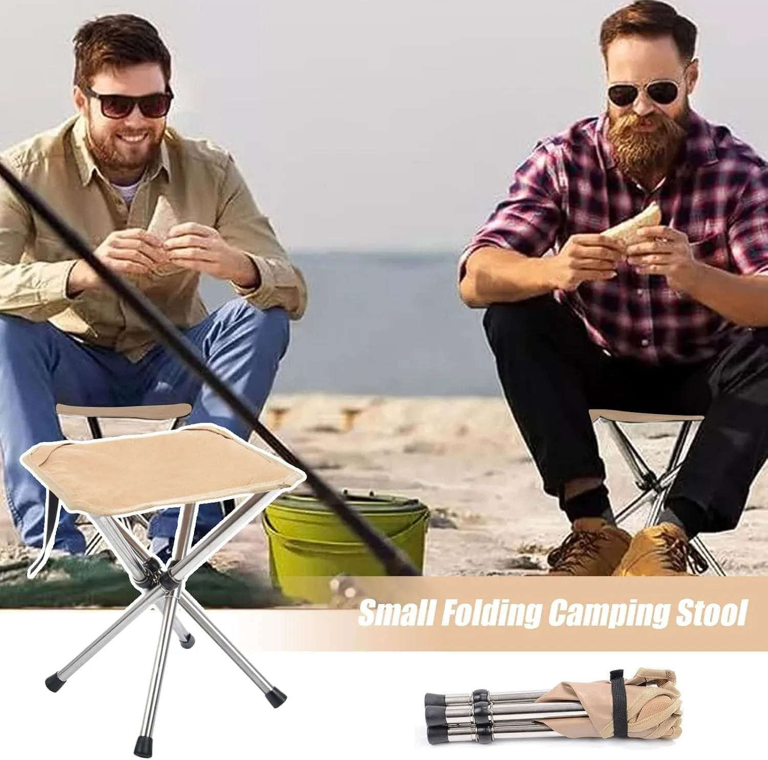 Folding Camping Stool Chair - Portable Camping Stool, Compact Folding Stool | Fishing Chair Portable Stool, Lightweight Stainless Steels Bracket Seat for Outdoor Gardening, Fishing