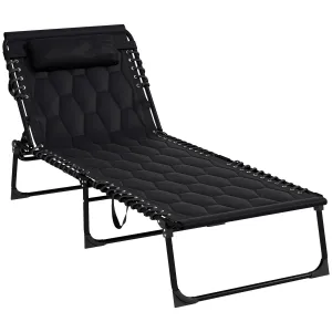 Folding Chaise Lounge Chair with 5-level Reclining Back, Black