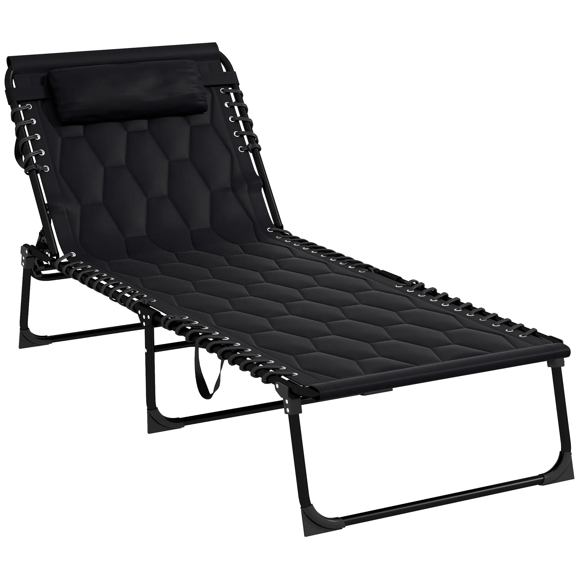Folding Chaise Lounge Chair with 5-level Reclining Back, Black