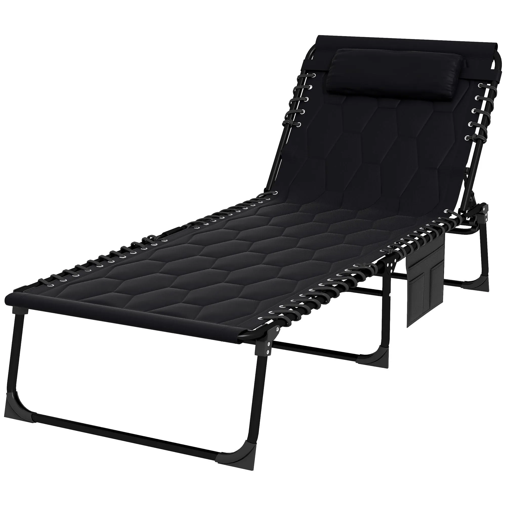 Folding Chaise Lounge Chair with 5-level Reclining Back, Black