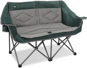Folding Loveseat Camping Chair Portable Double Duo Full Padded Garden Chair for 2 Person Sofa w/ 2 Cup Holder,Wine Glass Holder,Mesh Storage,Support 600lbs for Picnic Beach Travel