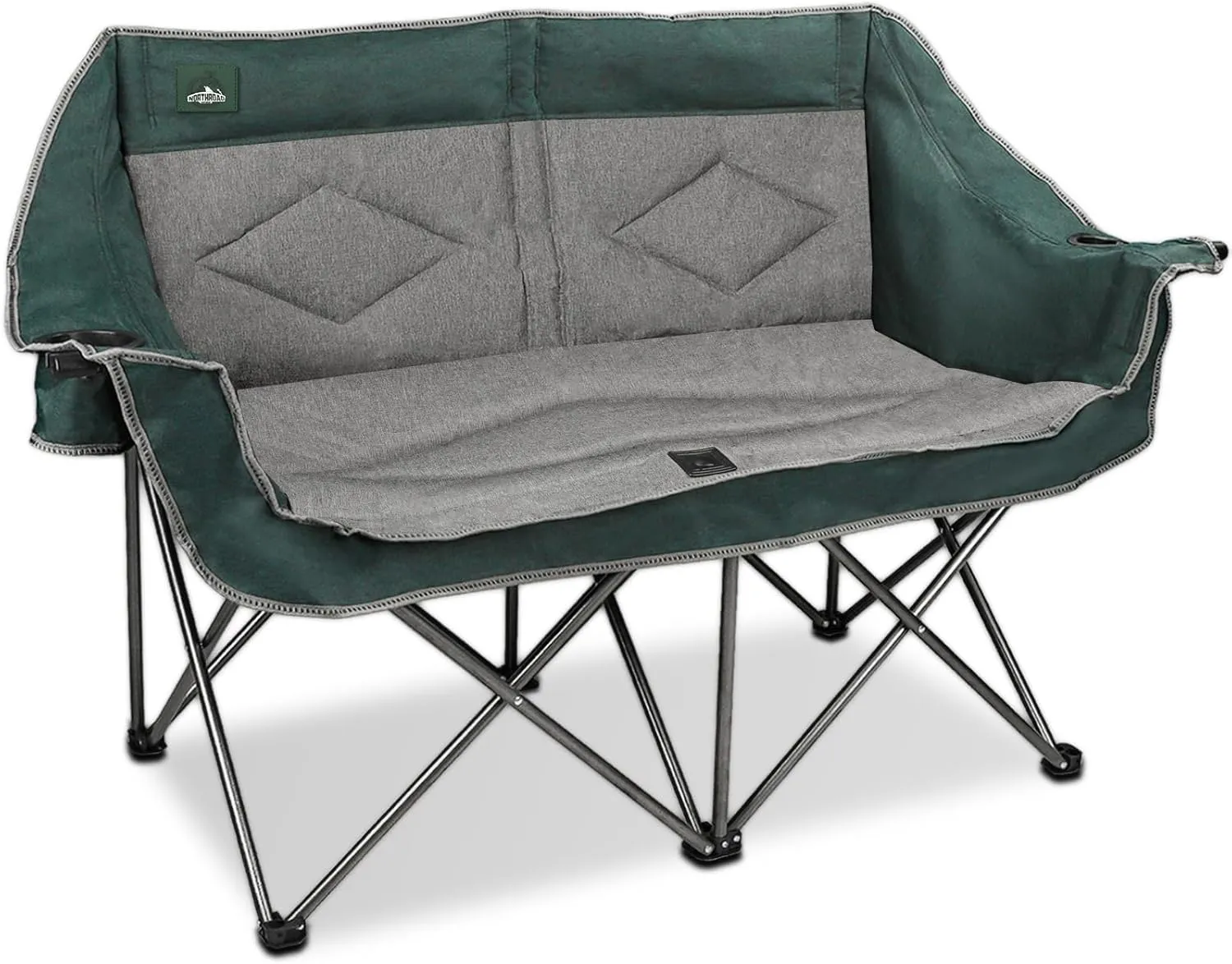 Folding Loveseat Camping Chair Portable Double Duo Full Padded Garden Chair for 2 Person Sofa w/ 2 Cup Holder,Wine Glass Holder,Mesh Storage,Support 600lbs for Picnic Beach Travel