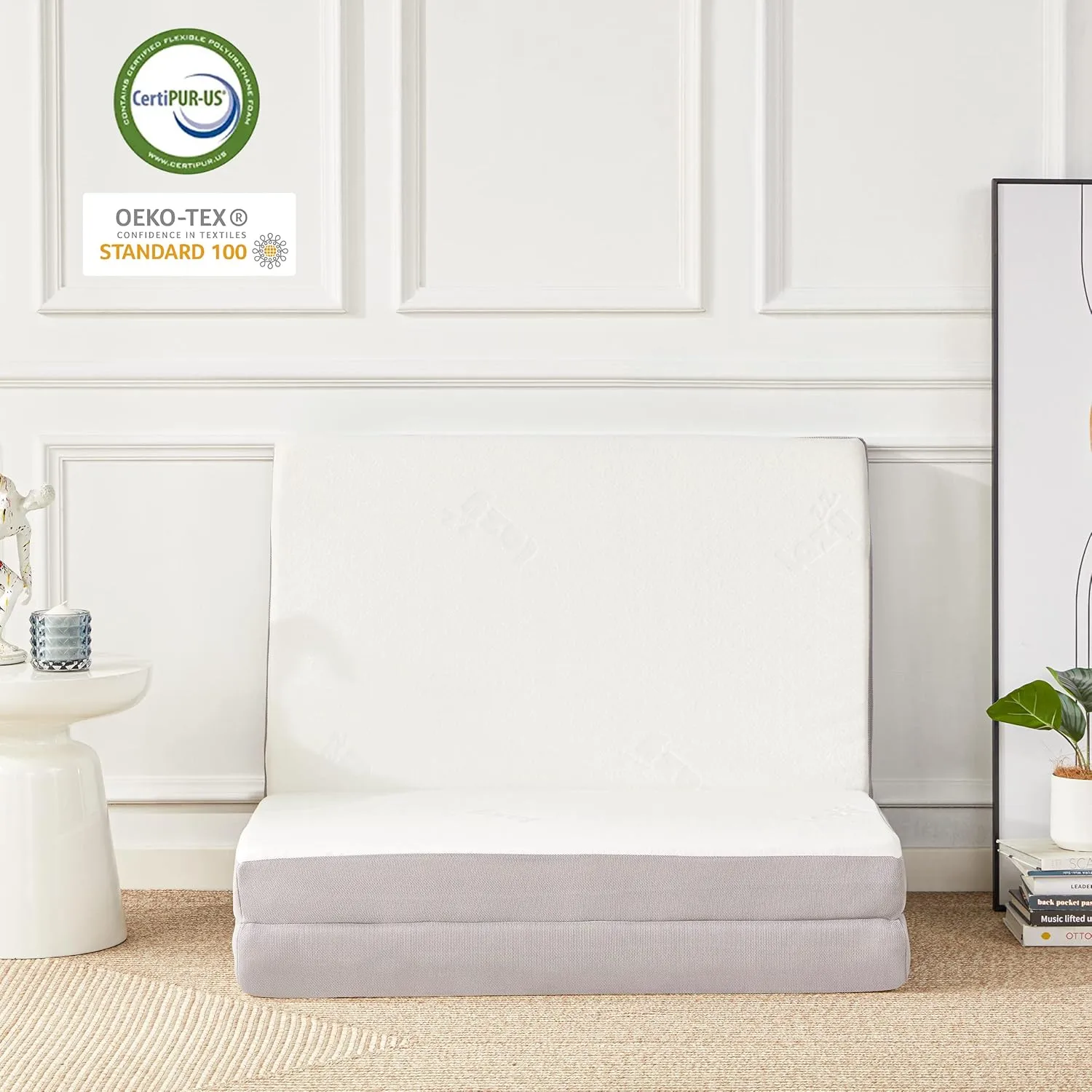 Folding Mattress, 4 Inch Memory Foam Foldable Mattress with Breathable & Washable Bamboo Fiber Fabric Cover, Tri-fold Floor Mattress Guest Bed for Camping, Road Trip, Twin