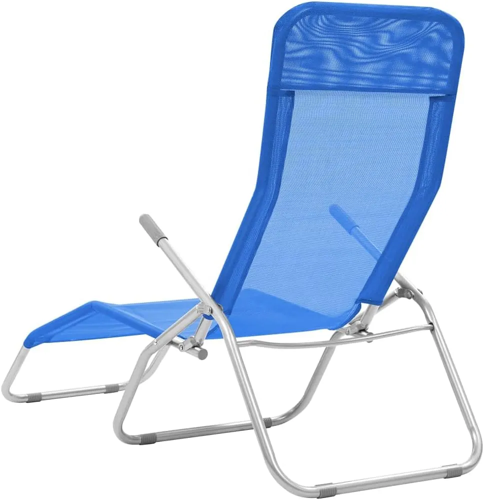 Folding Sun Loungers 2 pcs Textilene BlueLuxury Sun Loungers with Adjustable Backrest and Cushioned Seat