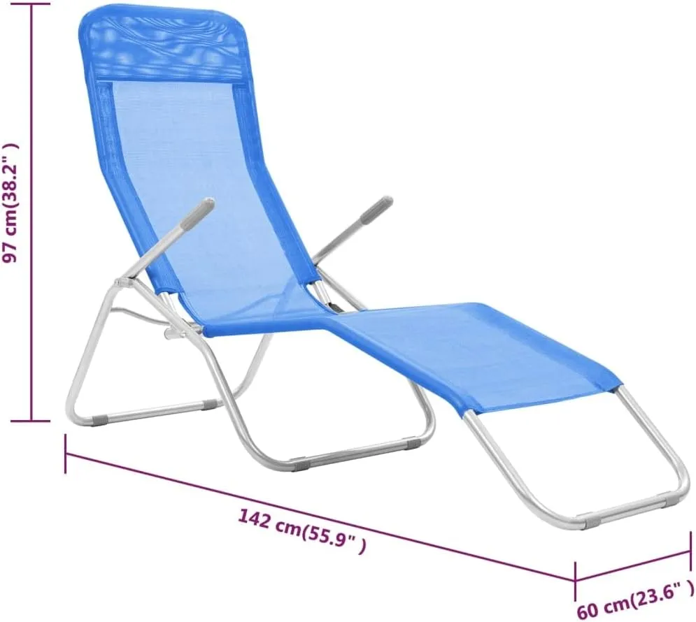 Folding Sun Loungers 2 pcs Textilene BlueLuxury Sun Loungers with Adjustable Backrest and Cushioned Seat