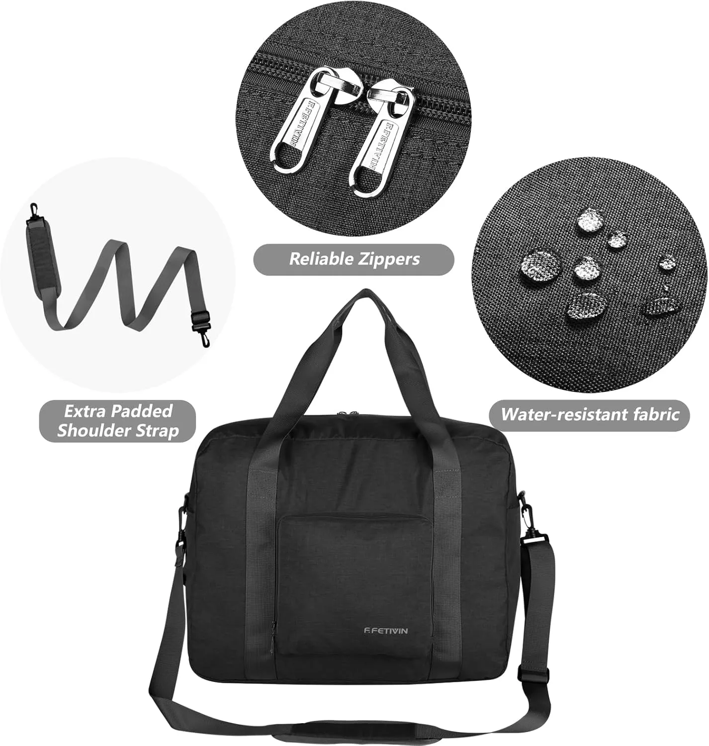 For Spirit Airlines Personal Item Bag 18x14x8 Foldable Travel Duffel Bag Underseat Carry-on Luggage for Women and men 30L(Black)