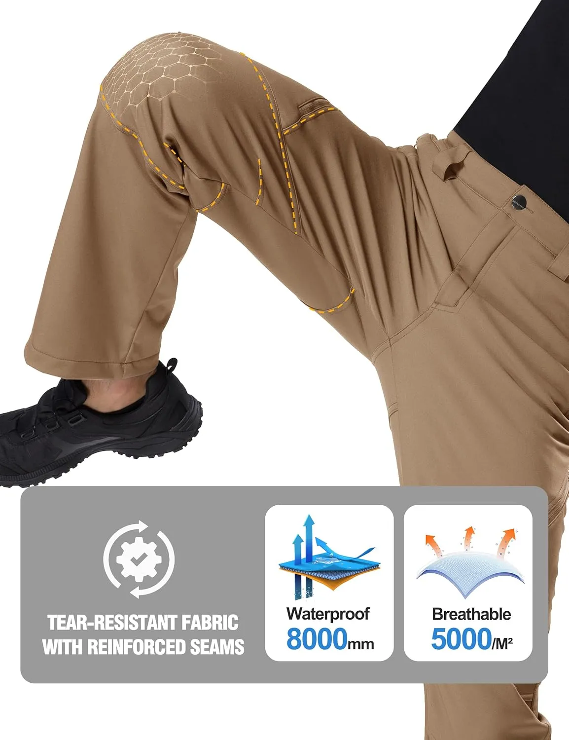 FREE SOLDIER Men's Fleece Lined Outdoor Cargo Hiking Pants Water Repellent Softshell Snow Ski Pants with Zipper Pockets