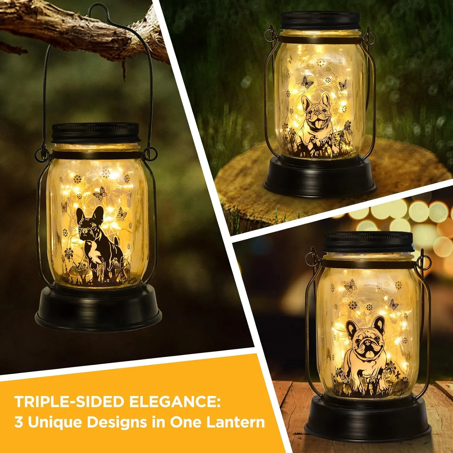 French Bulldog Gifts for Women/Men French Bulldog Solar Lanterns Dog Mom Birthday Dog Lovers Lantern Pet loss Pet Memorial Lights Solar Garden Decoration Outside for Yard, Patio,Backyard,Porch Torches