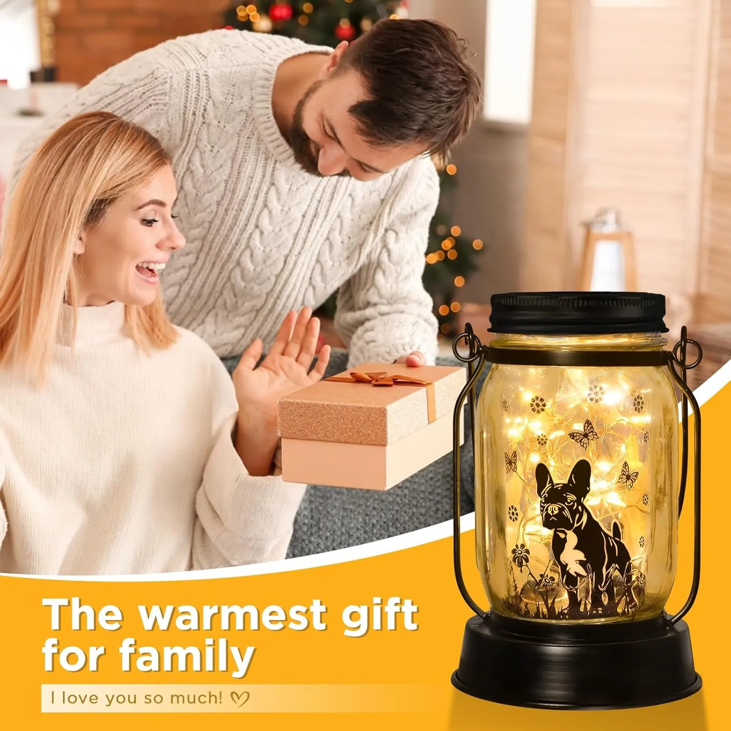 French Bulldog Gifts for Women/Men French Bulldog Solar Lanterns Dog Mom Birthday Dog Lovers Lantern Pet loss Pet Memorial Lights Solar Garden Decoration Outside for Yard, Patio,Backyard,Porch Torches
