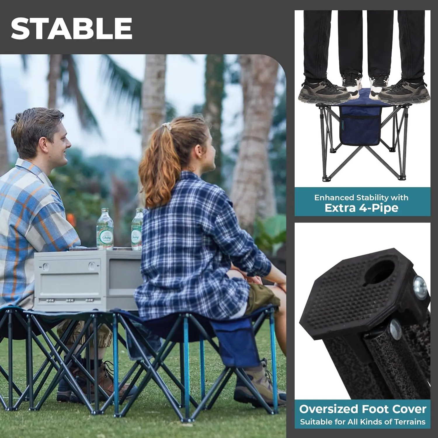 FUNDANGO Folding Camping Stool, 18.1 Inch Oversized Foot Rest 400 Lbs Heavy Duty Portable Padded Stools Seat Anti-Slip Foots & Carry Strap for Fishing Outdoor Lawn Travel (Blue)