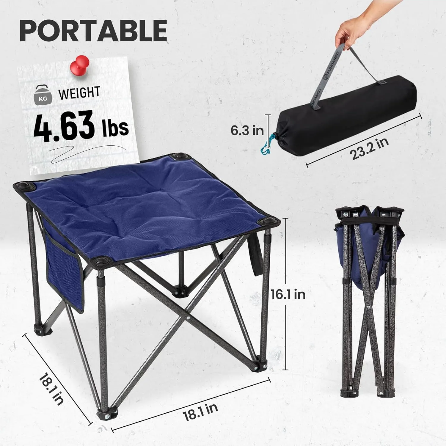 FUNDANGO Folding Camping Stool, 18.1 Inch Oversized Foot Rest 400 Lbs Heavy Duty Portable Padded Stools Seat Anti-Slip Foots & Carry Strap for Fishing Outdoor Lawn Travel (Blue)