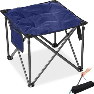 FUNDANGO Folding Camping Stool, 18.1 Inch Oversized Foot Rest 400 Lbs Heavy Duty Portable Padded Stools Seat Anti-Slip Foots & Carry Strap for Fishing Outdoor Lawn Travel (Blue)