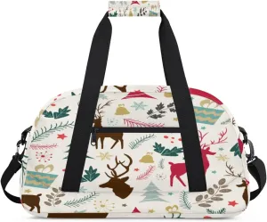 Funny Deer Gym Duffel Bag for Men Women Christmas Pattern Sports Tote Bag with Adjustable Shoulder Strap for Dance Gymnastics Traveling Outdoor Camping Overnight Stay