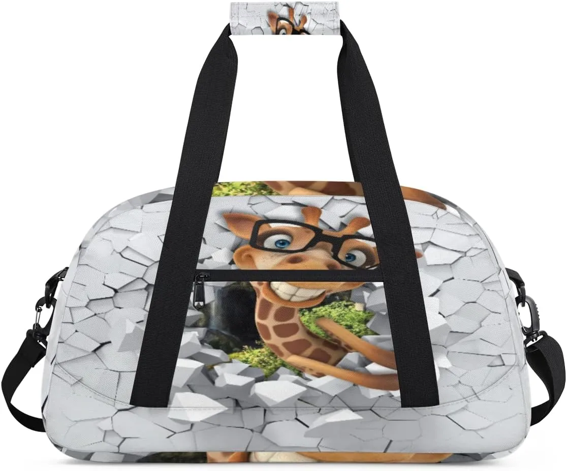 Funny Giraffes Gym Duffel Bag for Men Women 3D Art Sports Tote Bag with Adjustable Shoulder Strap for Dance Gymnastics Traveling Outdoor Camping Overnight Stay