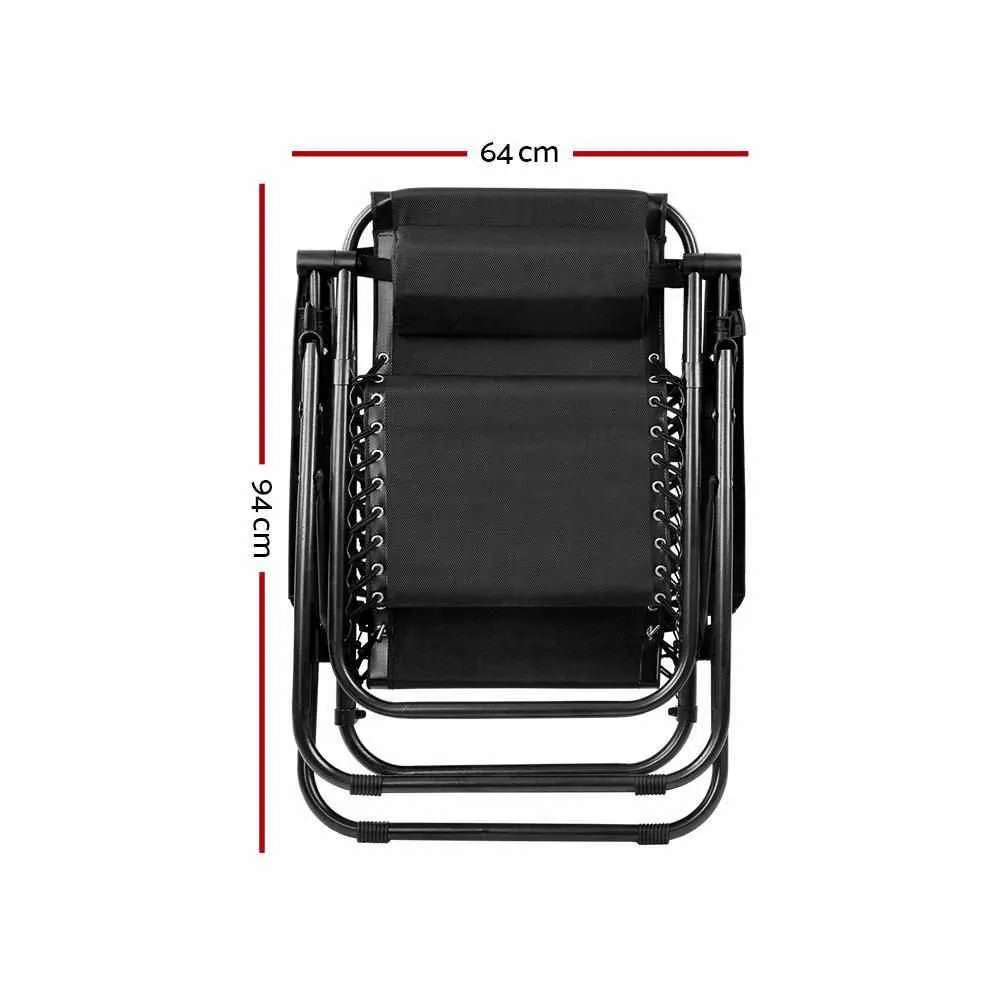 Gardeon 2PC Zero Gravity Chair Folding Outdoor Recliner Adjustable Sun Lounge Camping Black