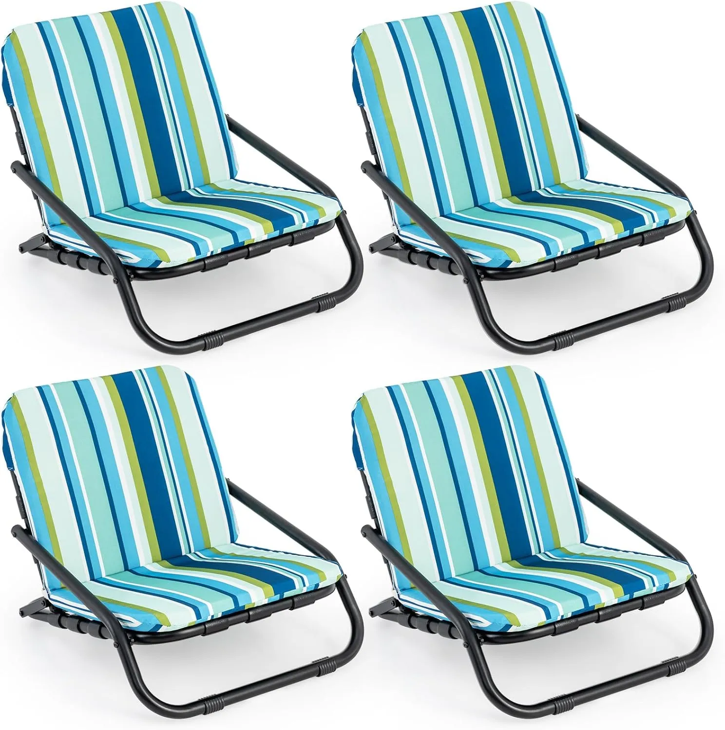 Giantex 4-Pack Beach Chairs for Adults, Folding Camping Chairs with Aluminum Frame, Quick-Drying Cotton Cushion, Shoulder Straps, 300 Lbs Capacity, Lightweight Sling Chairs for Travel, Backpack Chair