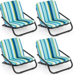 Giantex 4-Pack Beach Chairs for Adults, Folding Camping Chairs with Aluminum Frame, Quick-Drying Cotton Cushion, Shoulder Straps, 300 Lbs Capacity, Lightweight Sling Chairs for Travel, Backpack Chair