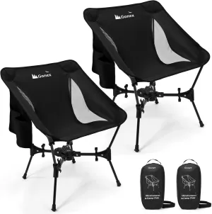 Gonex Portable Camping Chair, The 5th Gen Ultralight Compact Backpacking Foldable Lightweight Folding Chair for Outdoor Camp Hiking Beach Picnic Concert, Supports 330lbs (Black,2PCS)