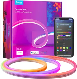 Govee 32.8ft Neon Rope Light, RGBIC Rope Lights with Music Sync, DIY Design, Works with Alexa, Google Assistant, Strip Lights for Bedroom, Living Room, Gaming Decor (Not Support 5G WiFi)