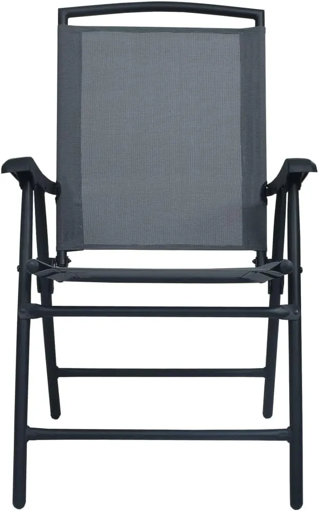 Gray Folding Patio Chairs Set of 2 with Textilene Fabric and Steel Frame Foldable Design for Outdoor Indoor Use in Garden Patio Beach Camping Dining Room