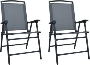 Gray Folding Patio Chairs Set of 2 with Textilene Fabric and Steel Frame Foldable Design for Outdoor Indoor Use in Garden Patio Beach Camping Dining Room