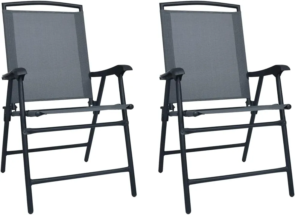 Gray Folding Patio Chairs Set of 2 with Textilene Fabric and Steel Frame Foldable Design for Outdoor Indoor Use in Garden Patio Beach Camping Dining Room
