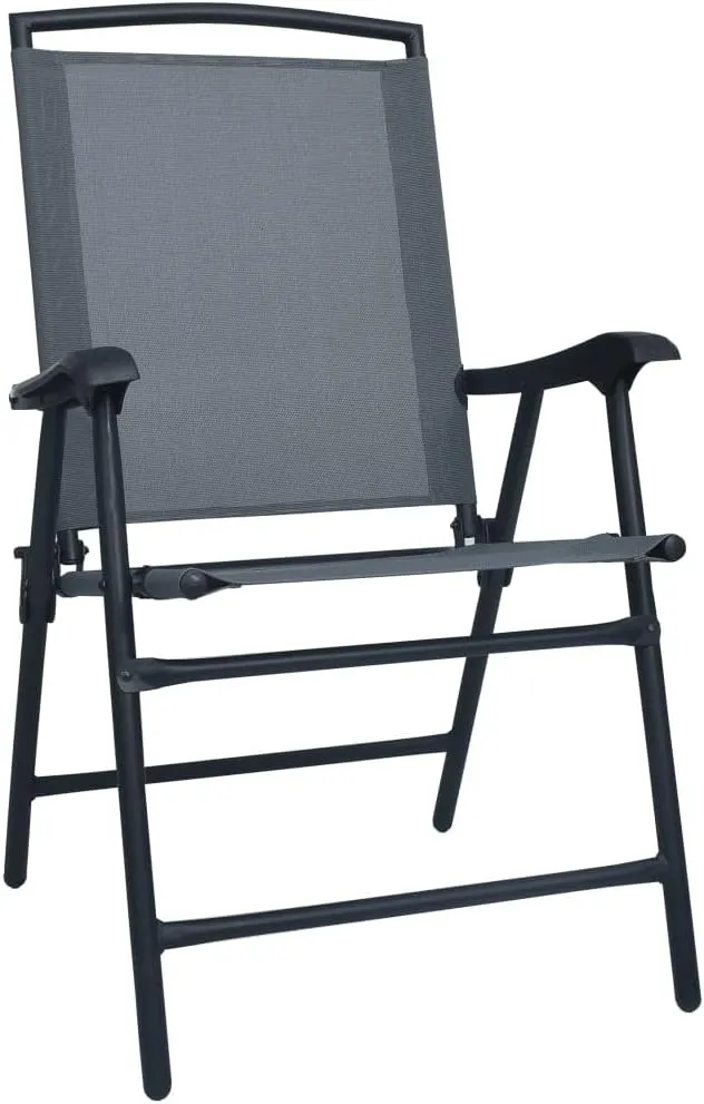 Gray Folding Patio Chairs Set of 2 with Textilene Fabric and Steel Frame Foldable Design for Outdoor Indoor Use in Garden Patio Beach Camping Dining Room