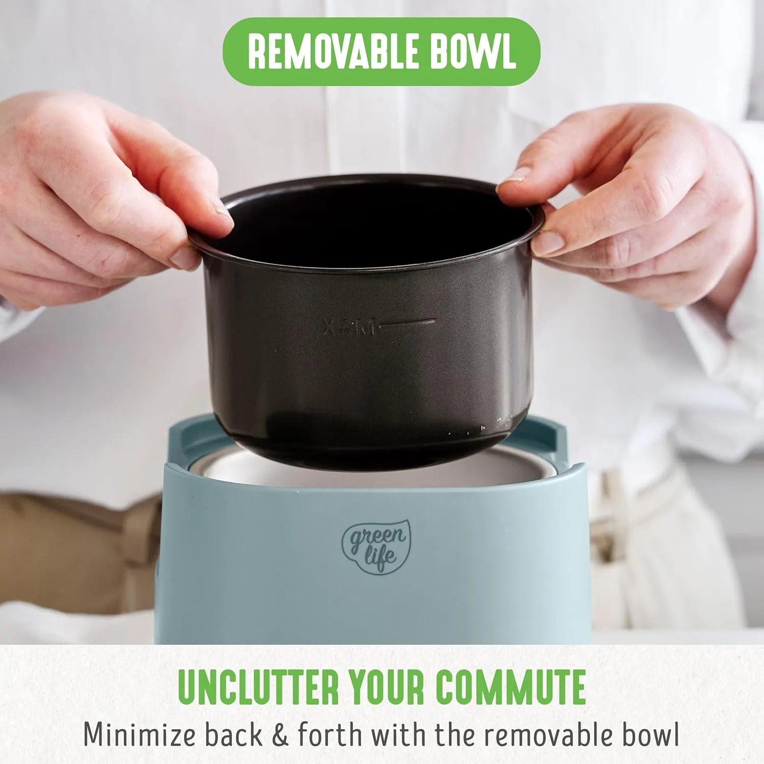 GreenLife 20oz Electric Lunch Box Food & Soup Warmer, PFAS & PFOA-Free Ceramic Nonstick Interior, Portable for Travel & Office, Spill-Proof Lid, Removable Bowl, Dishwasher Safe, Blue Haze