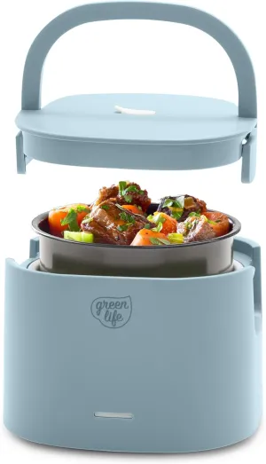 GreenLife 20oz Electric Lunch Box Food & Soup Warmer, PFAS & PFOA-Free Ceramic Nonstick Interior, Portable for Travel & Office, Spill-Proof Lid, Removable Bowl, Dishwasher Safe, Blue Haze