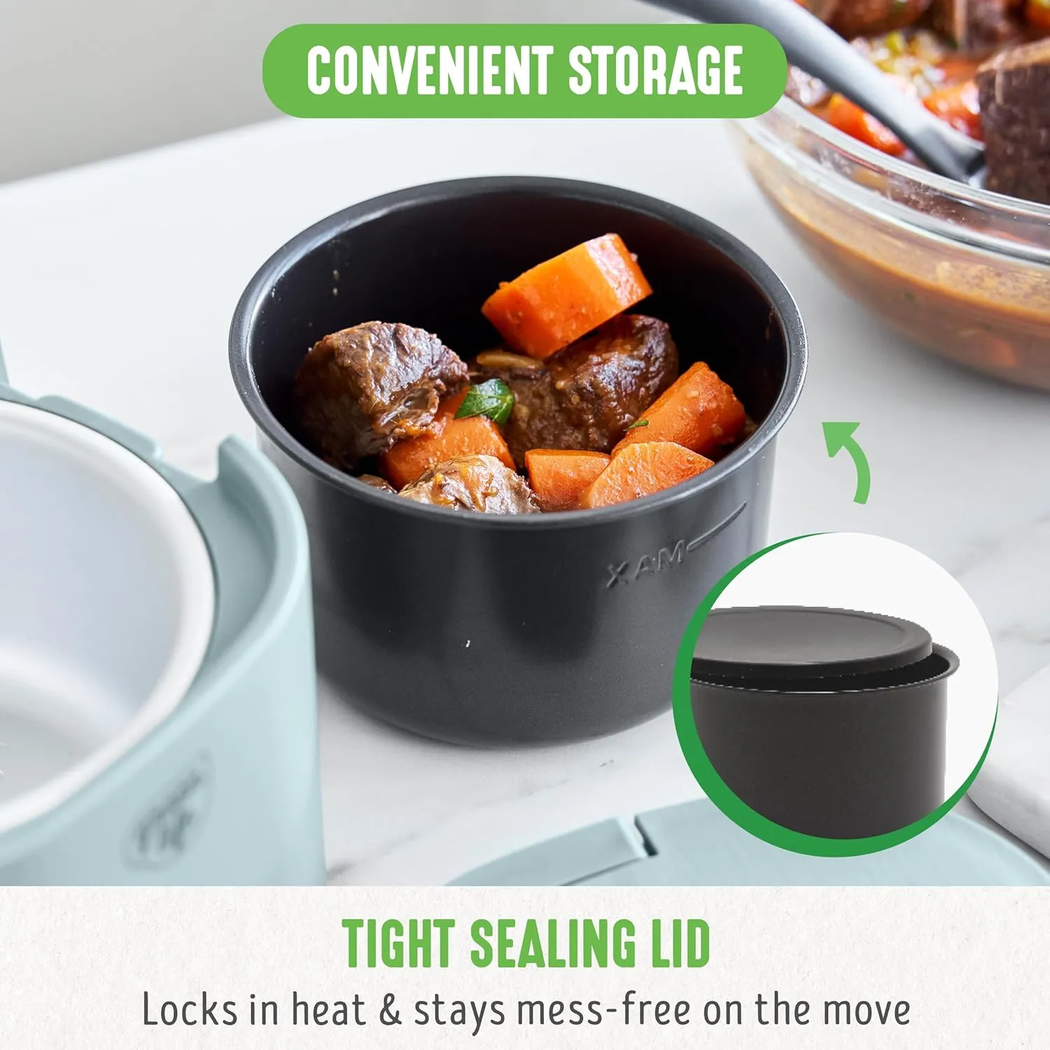 GreenLife 20oz Electric Lunch Box Food & Soup Warmer, PFAS & PFOA-Free Ceramic Nonstick Interior, Portable for Travel & Office, Spill-Proof Lid, Removable Bowl, Dishwasher Safe, Blue Haze