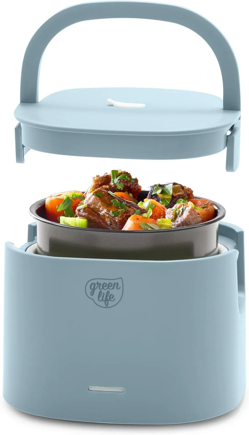 GreenLife 20oz Electric Lunch Box Food & Soup Warmer, PFAS & PFOA-Free Ceramic Nonstick Interior, Portable for Travel & Office, Spill-Proof Lid, Removable Bowl, Dishwasher Safe, Blue Haze