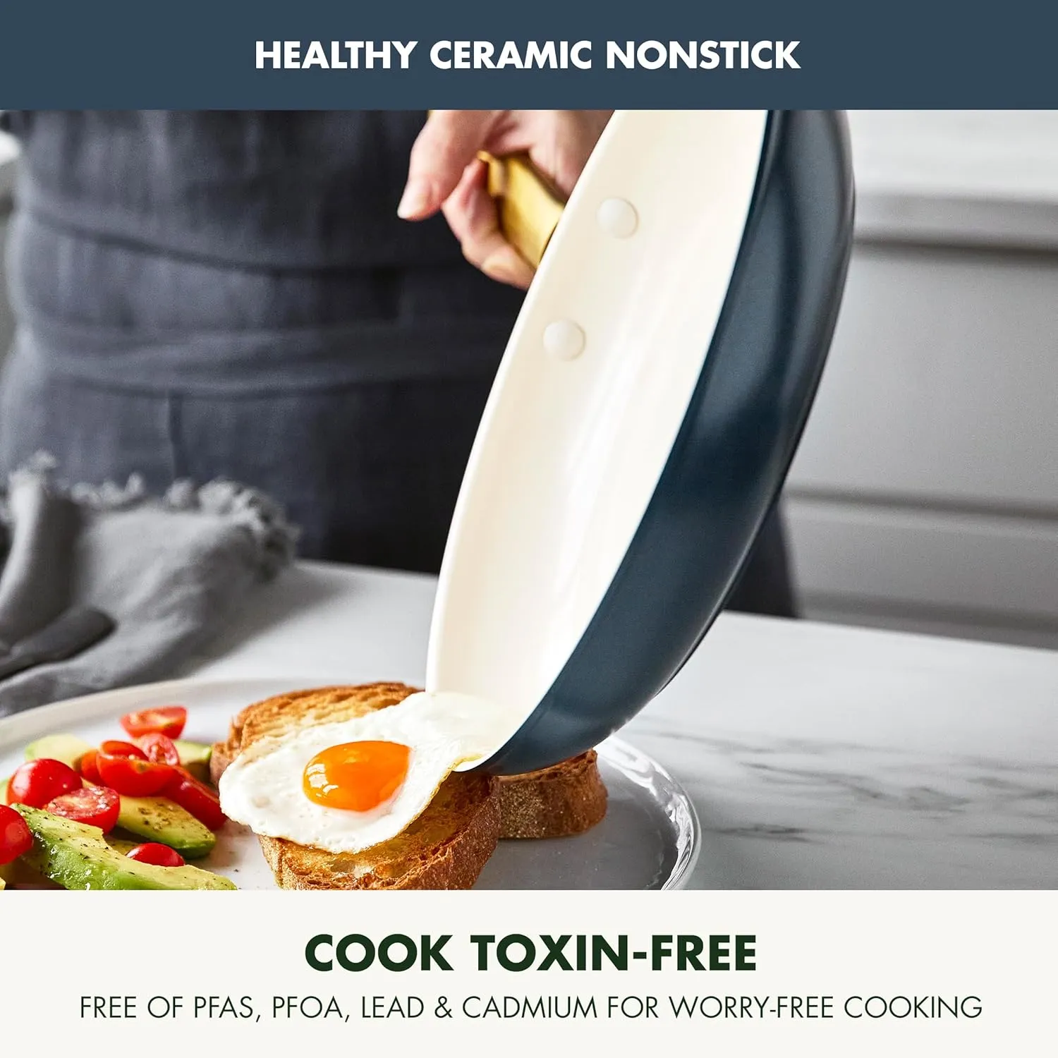 GreenPan Reserve Hard Anodized Healthy Ceramic Nonstick 10 Piece Cookware Pots and Pans Set, Gold-Tone Stainless Steel Handles, PFAS & PFOA-Free, Dishwasher Safe, Oven & Broiler Safe, Twilight Blue
