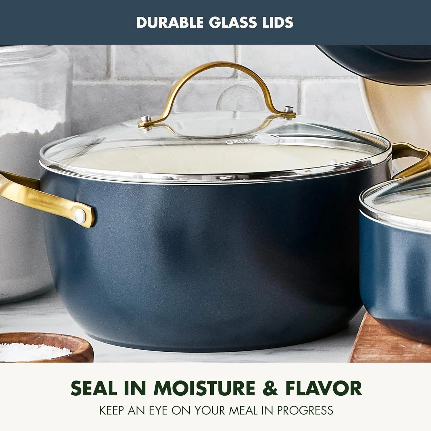 GreenPan Reserve Hard Anodized Healthy Ceramic Nonstick 10 Piece Cookware Pots and Pans Set, Gold-Tone Stainless Steel Handles, PFAS & PFOA-Free, Dishwasher Safe, Oven & Broiler Safe, Twilight Blue