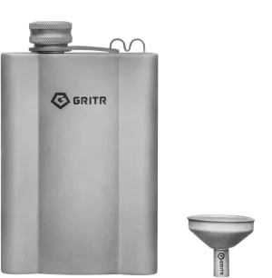 GRITR Titanium Hip Flask 6 fl oz/180 ml w/Filler Funnel & Screw Cap Clip for Camping, Hiking, Backpacking, Travel, Outdoor Events, Picnics, Parties | Ultralight Pocket Drinkware for Men & Women