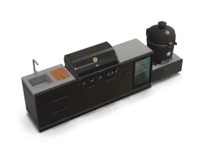 GRLLR Outdoor Kitchen 5 Burner BBQ, Fridge,Sink and kamado