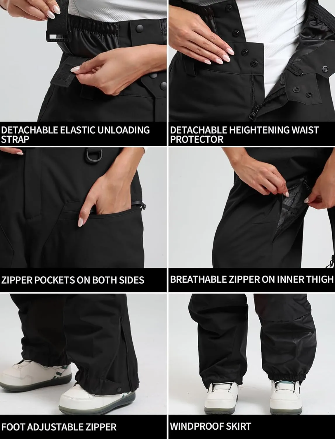 GSOU SNOW Men Snow Bibs Women Baggy Ski Pants Snowboard Overall Insulated Waterproof Windproof Warm Winter
