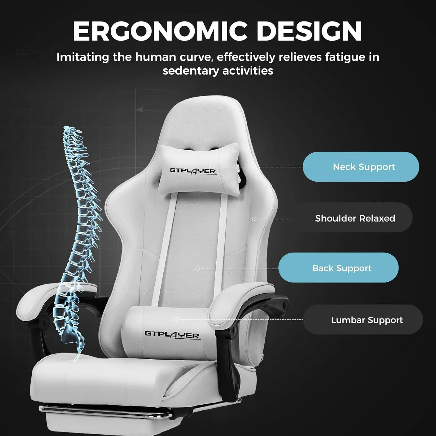 GTPLAYER Gaming Chair with Footrest, Computer Chair with and Lumbar Support, Height Adjustable Game Chair with 360°-Swivel Seat and Headrest and for Office or Gaming (All Light Gray-Fabric)