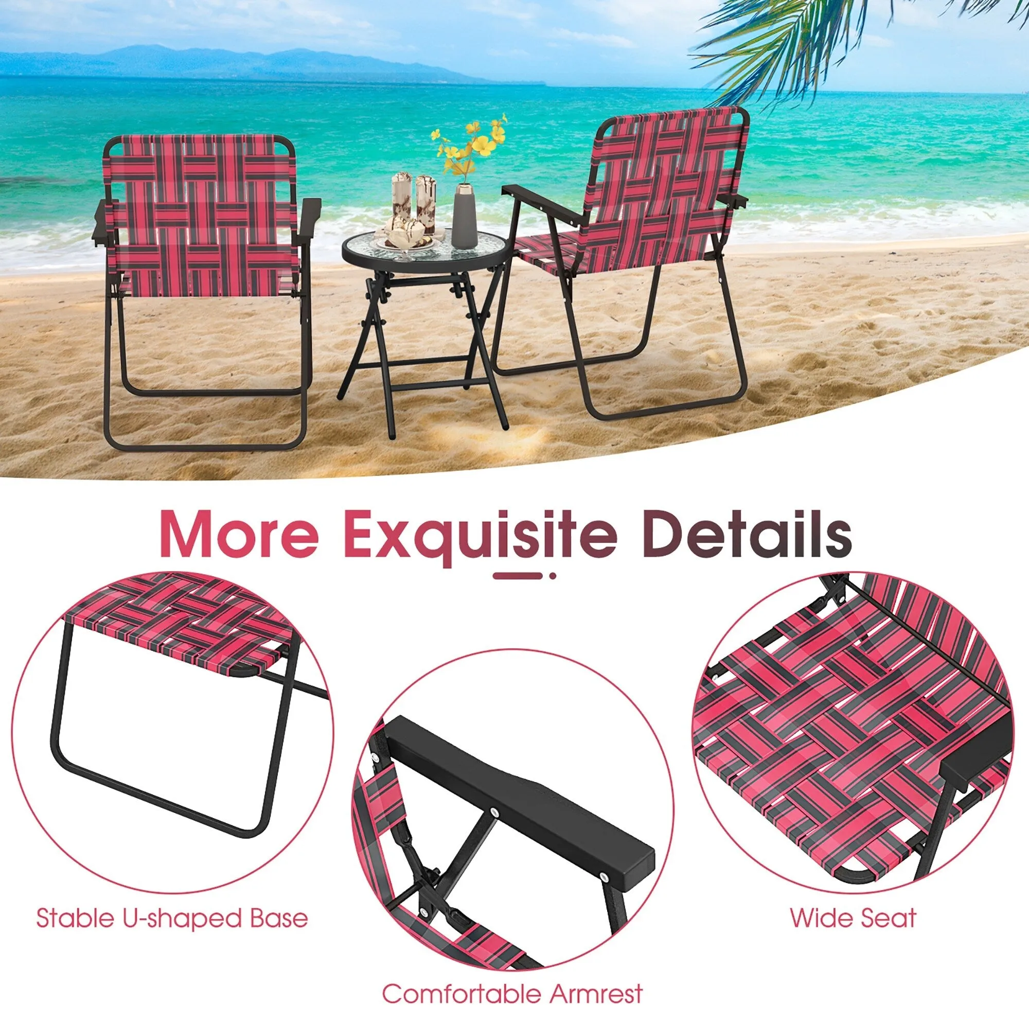 Gymax Set of 2 Patio Folding Web Chair Set Portable Beach Camping